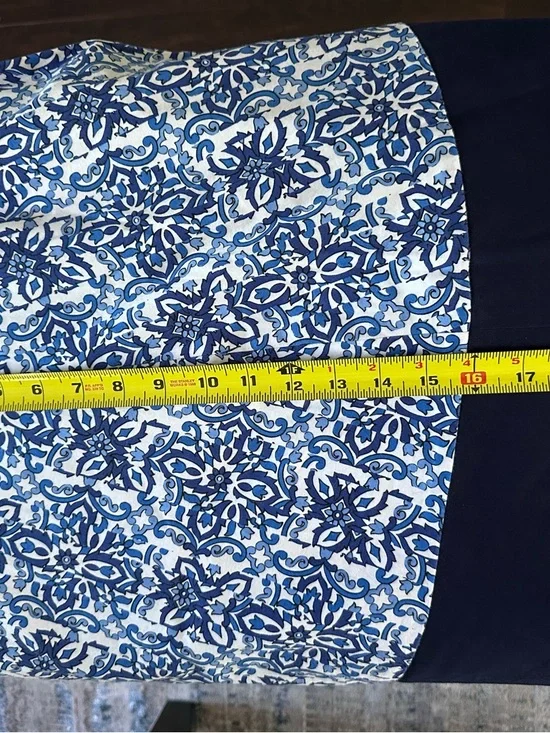 Milly Blue White Floral A-Line Skirt Size L Statement Midi Knee Length Cotton - Picture 10 of 11